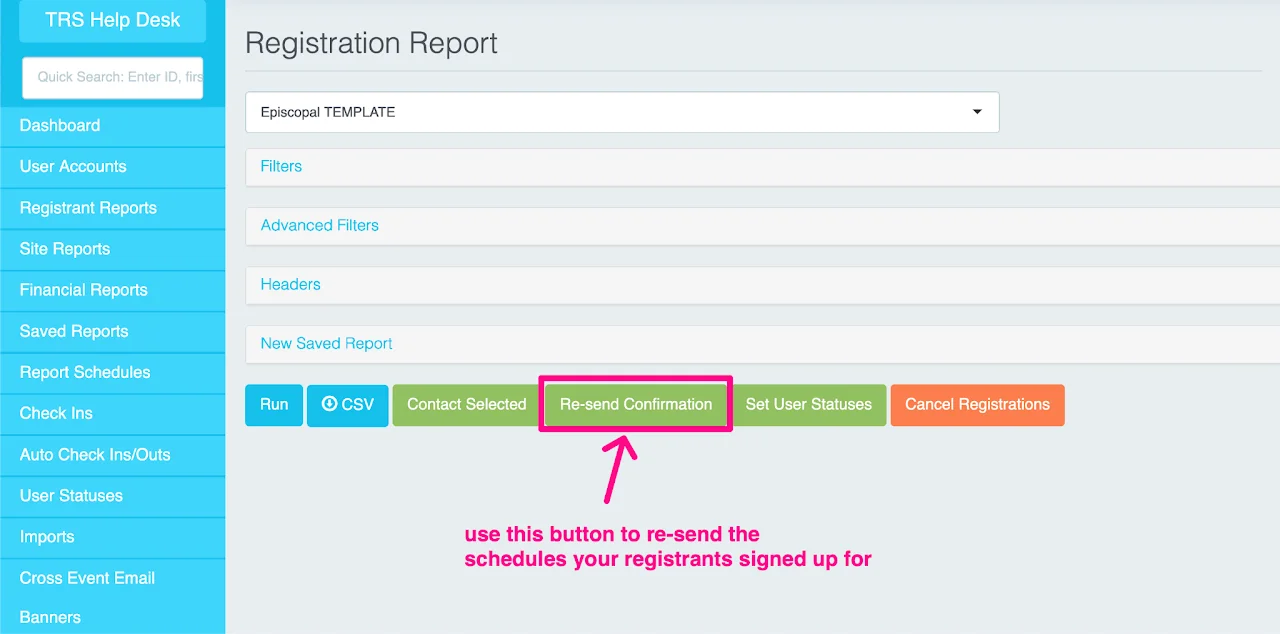 Re-send Confirmation button in the interface