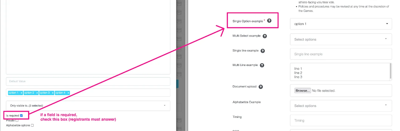 Screenshot showing how to make a custom field question required for registrants