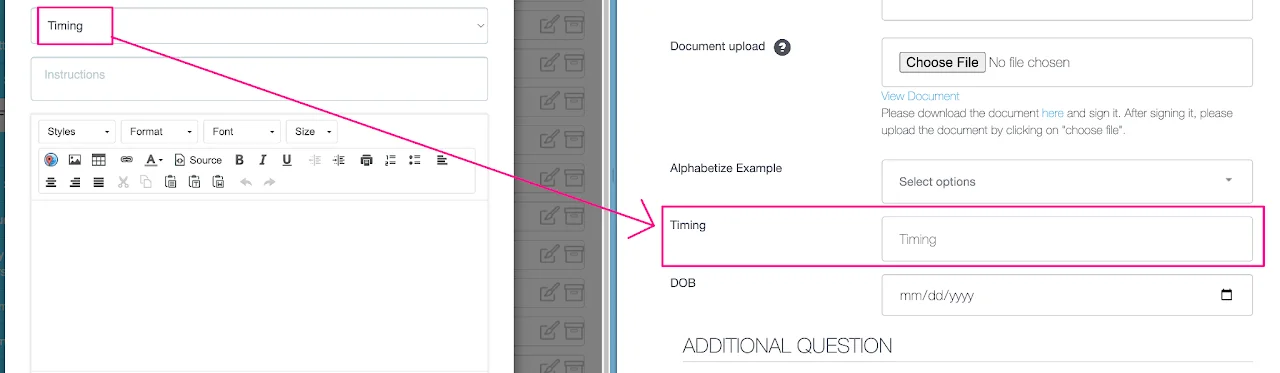 Screenshot showing the Time format custom field for collecting timing information from registrants