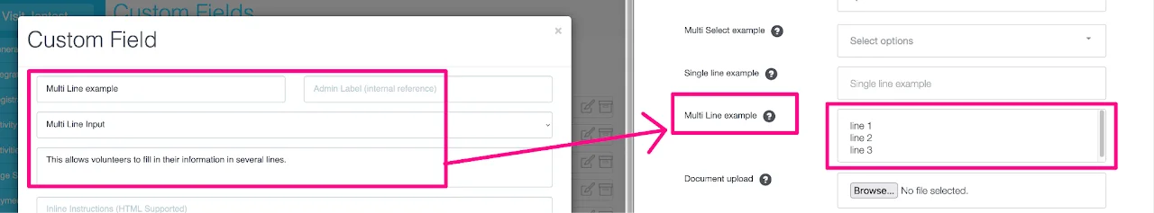 Screenshot showing the Multi Line input format that allows registrants to type answers in multiple lines