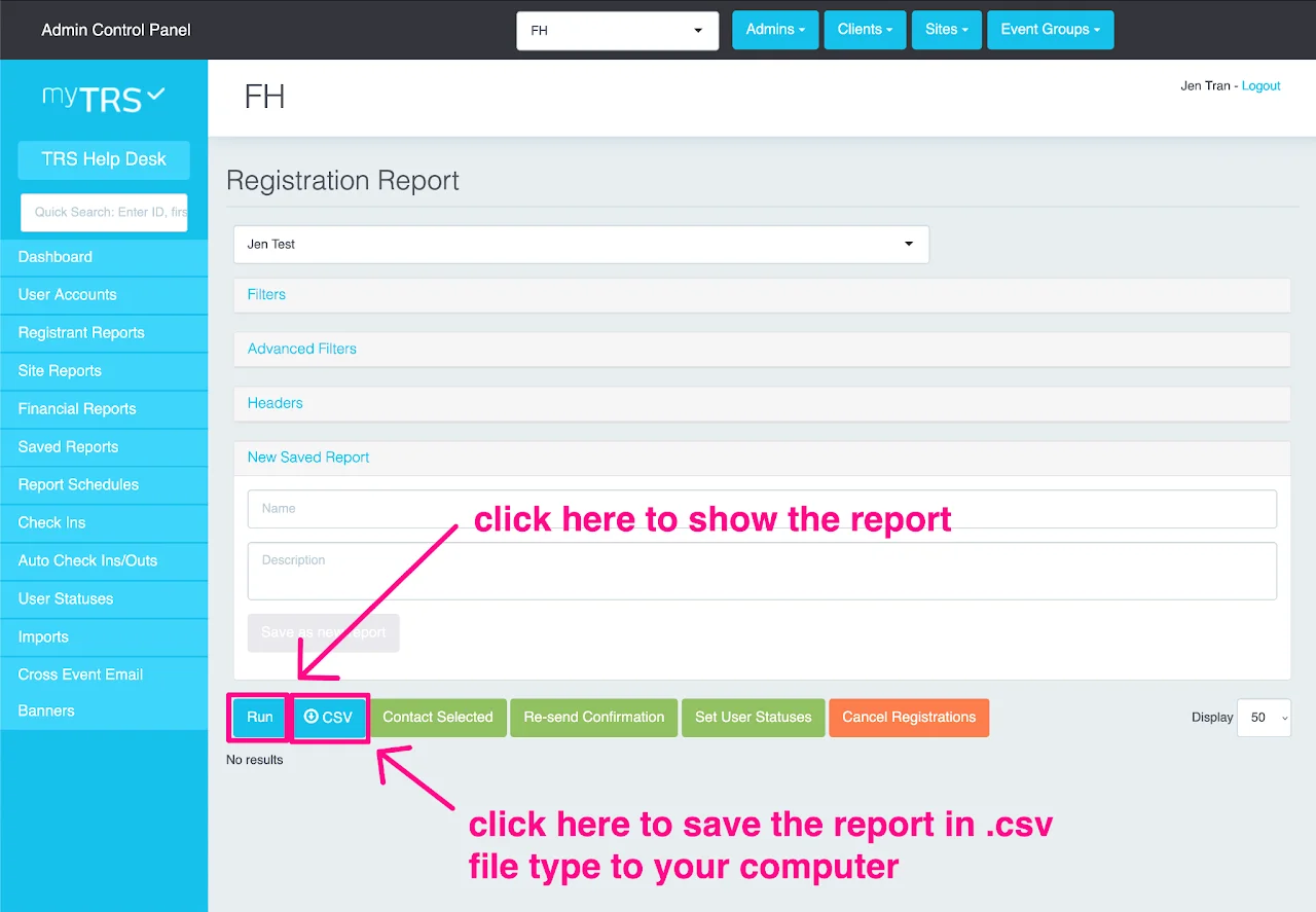 Export report to CSV functionality
