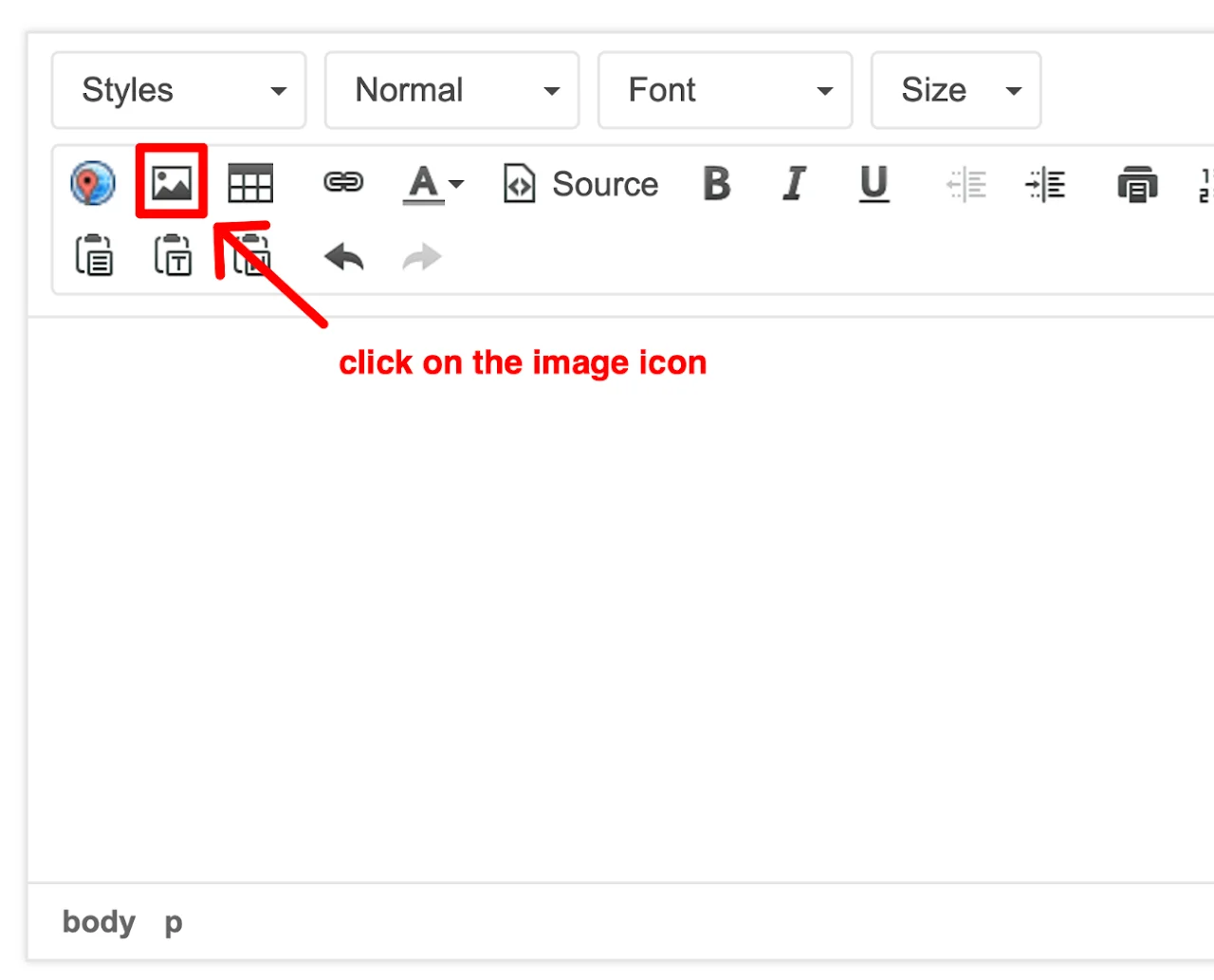 Screenshot highlighting the image icon in the text editor