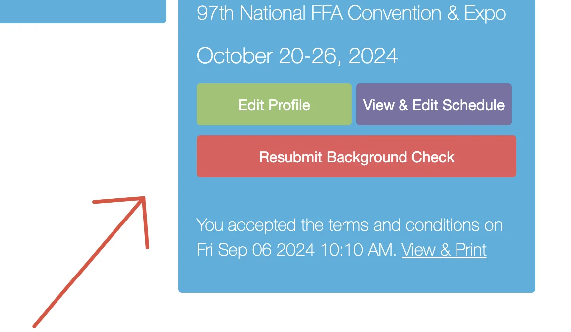Screenshot showing the Resubmit background check button on volunteer registration page