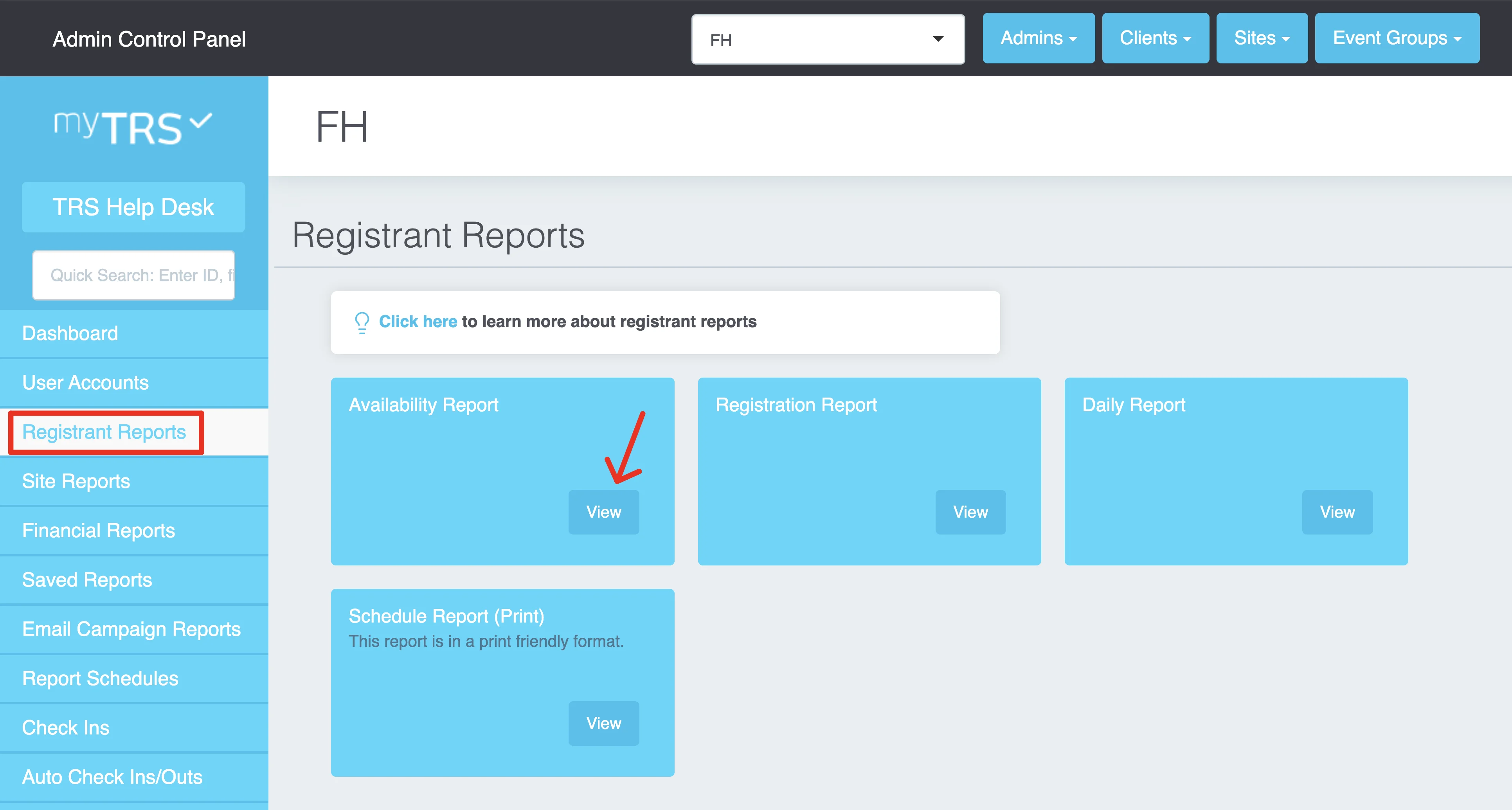 Locate Availability Report in Registrant Reports section