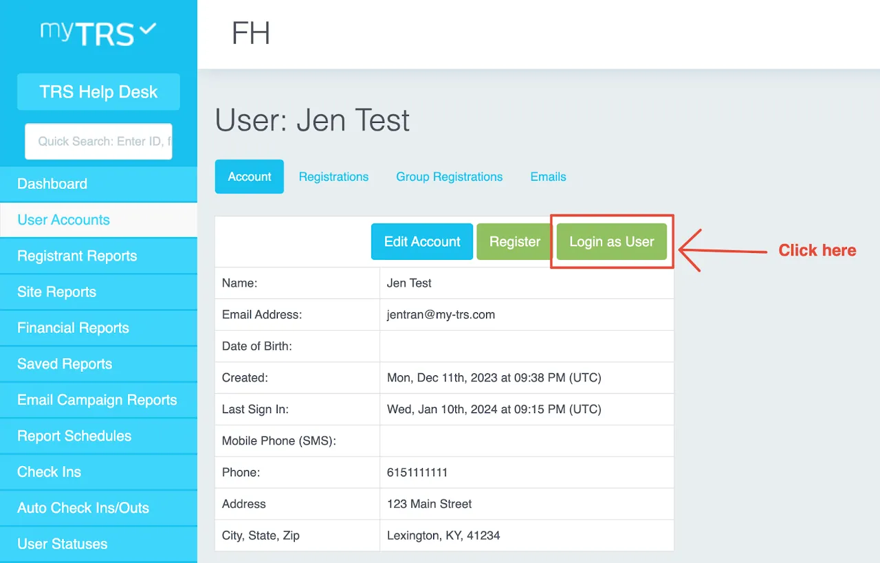 Screenshot showing the &#39;Login to Account&#39; button on the volunteer&#39;s profile page