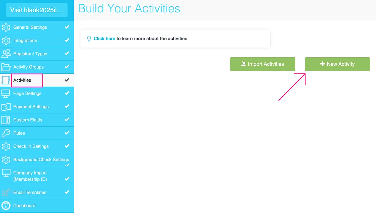 Screenshot highlighting the &#39;New Activity&#39; button in the myTRS Activities section