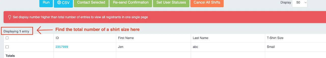 Total count display at top of Registration Report