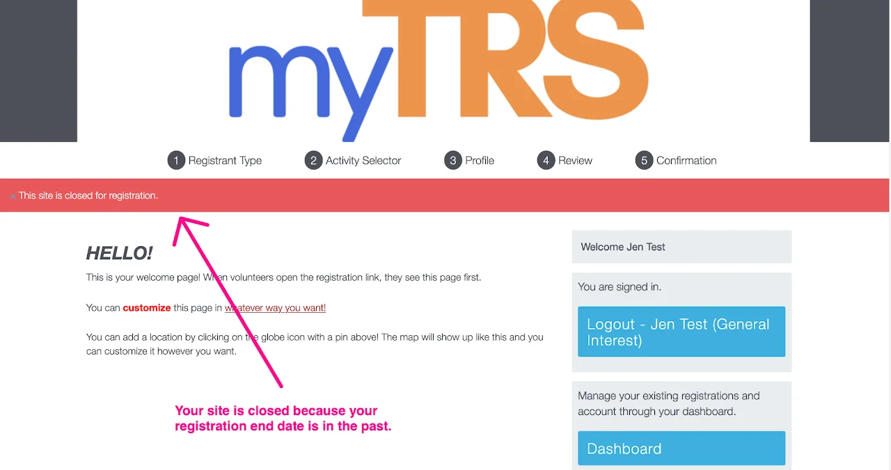 Screenshot showing step 1 to navigate to site settings to fix closed site status