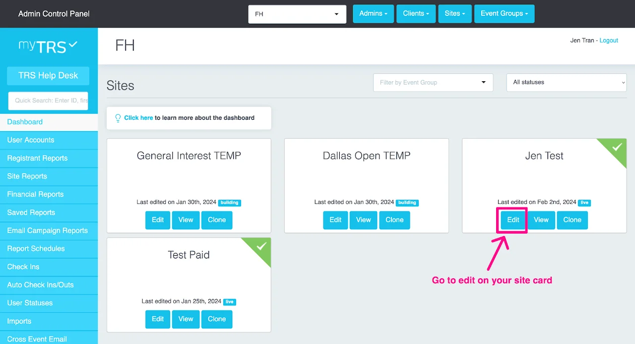 Screenshot showing step 2 to locate the site status or availability settings
