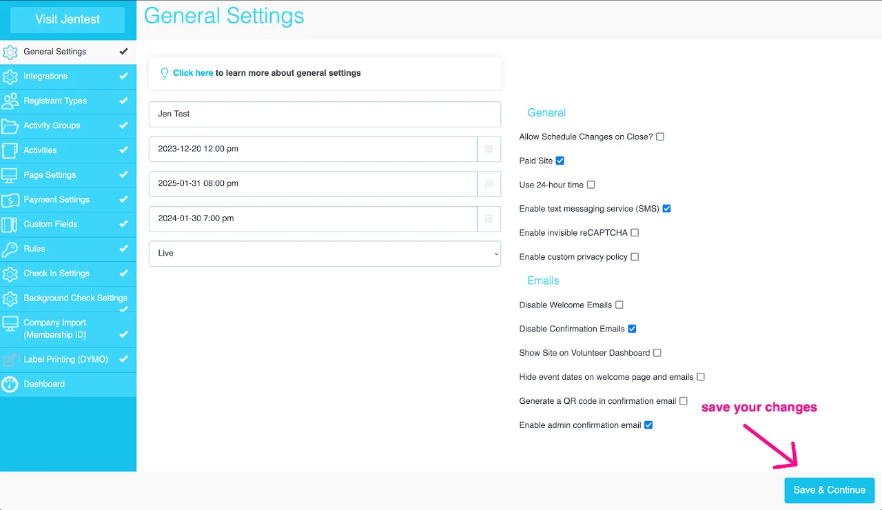 Screenshot showing step 4 to confirm site opening settings