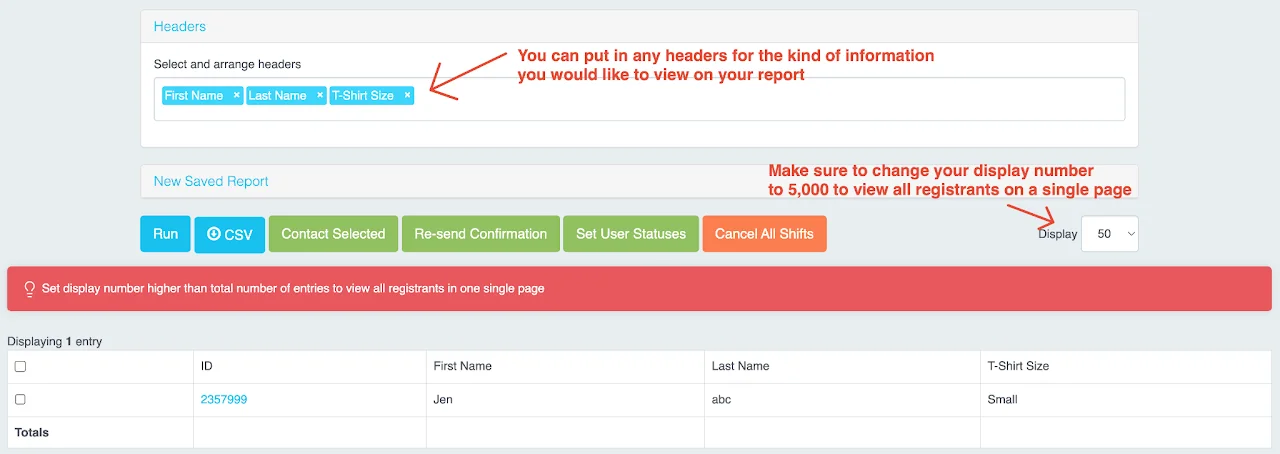 TRS check-in survey headers configuration example